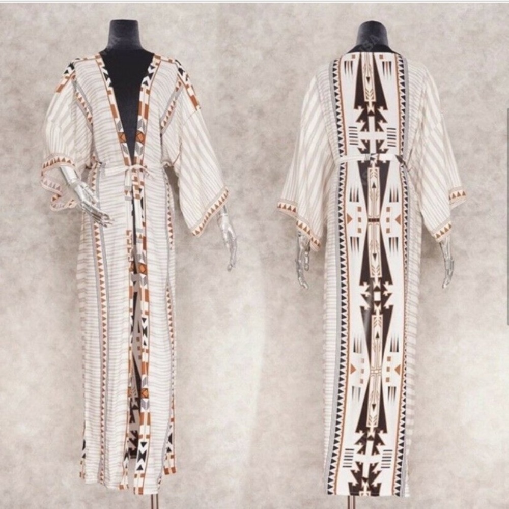 New Bohemian Kimono Duster Jacket Robe Swim Coverup - Picture 9 of 11